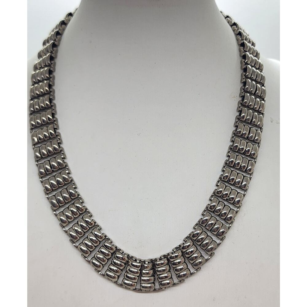 Vintage Wide Collar Necklace Chunky Ribbed Gate Link Chain Heavy Moves